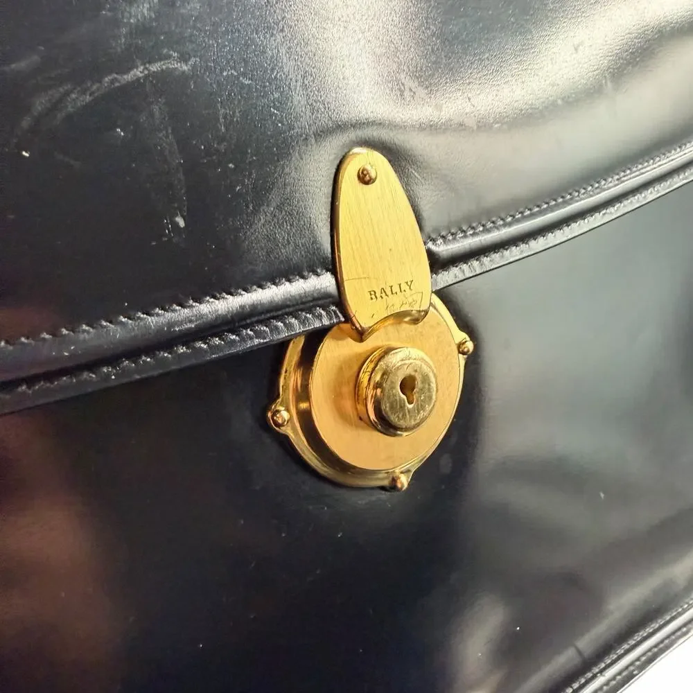 Vintage Bally Black Leather Locking Briefcase Attache Gold Hardware